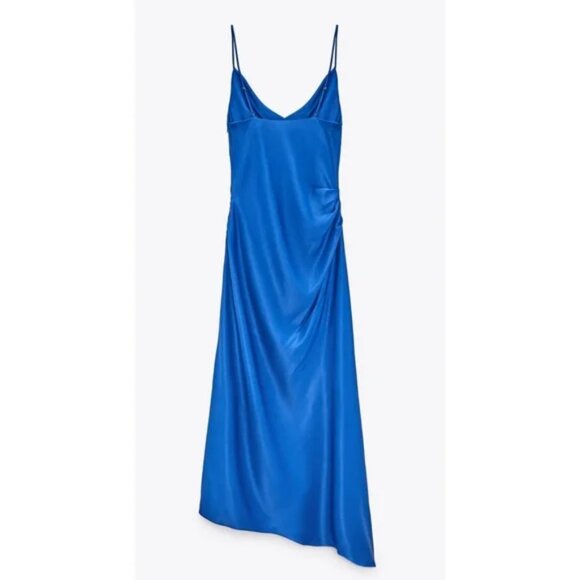 Zara Satin Effect Cowl Neck Midi Dress  Blue NWT Size Large - Picture 14 of 15
